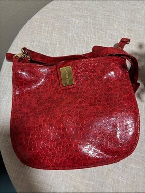 Gianni Bini Red Croc-Embossed Crossbody with Gold Plaque